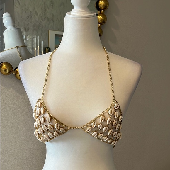 Gold and Cream Shell Chain Bralette - Picture 1 of 6